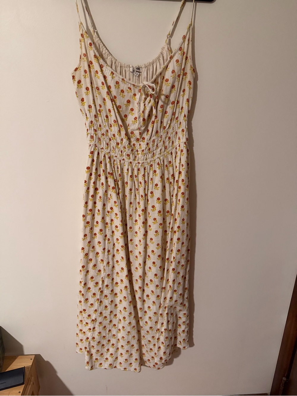 Madewell Cream Floral Smocked Midi Sundress with Spaghetti Straps